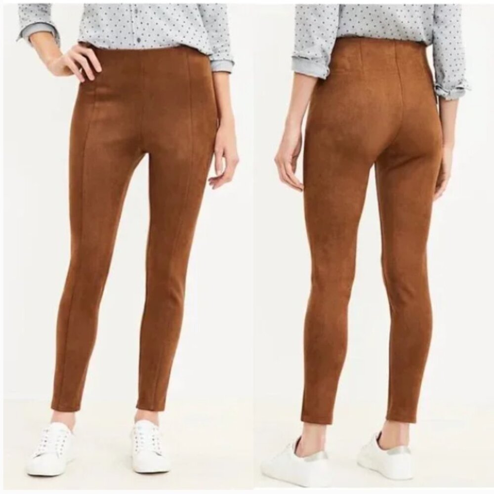 LOFT Petite Faux Suede Leggings in Brown